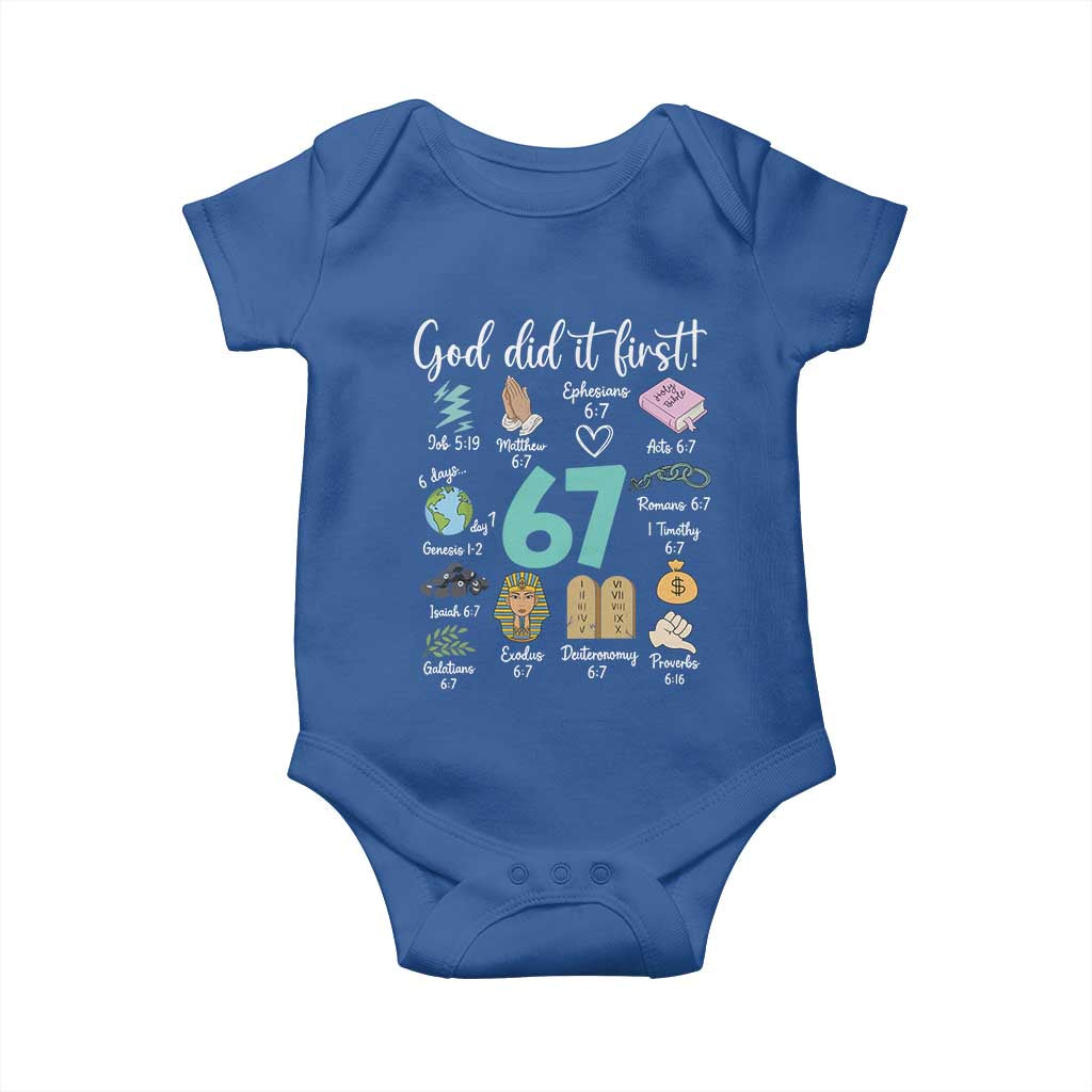God Did It First 6 7 Baby Onesie Funny Christian Bible Verse Meme 67 References TS02 Royal Blue Print Your Wear