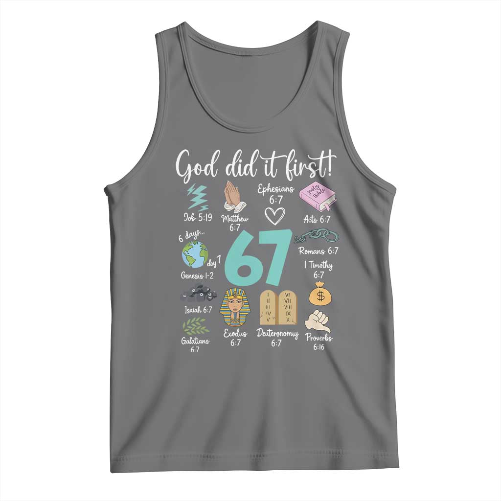 God Did It First 6 7 Tank Top Funny Christian Bible Verse Meme 67 References TS02 Black Heather Print Your Wear