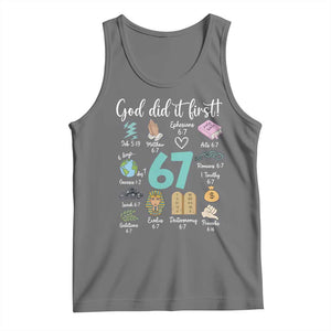 God Did It First 6 7 Tank Top Funny Christian Bible Verse Meme 67 References TS02 Black Heather Print Your Wear