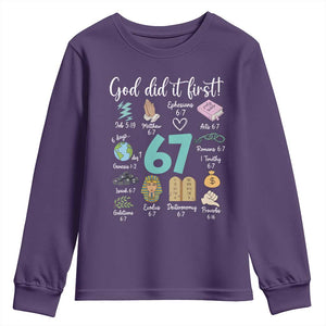 God Did It First 6 7 Youth Sweatshirt Funny Christian Bible Verse Meme 67 References TS02 Purple Print Your Wear