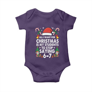 Funny Anti Six Seven Teacher Christmas Baby Onesie My Students To Stop Saying 67 Santa Hat Candy Canes TS02 Purple Print Your Wear