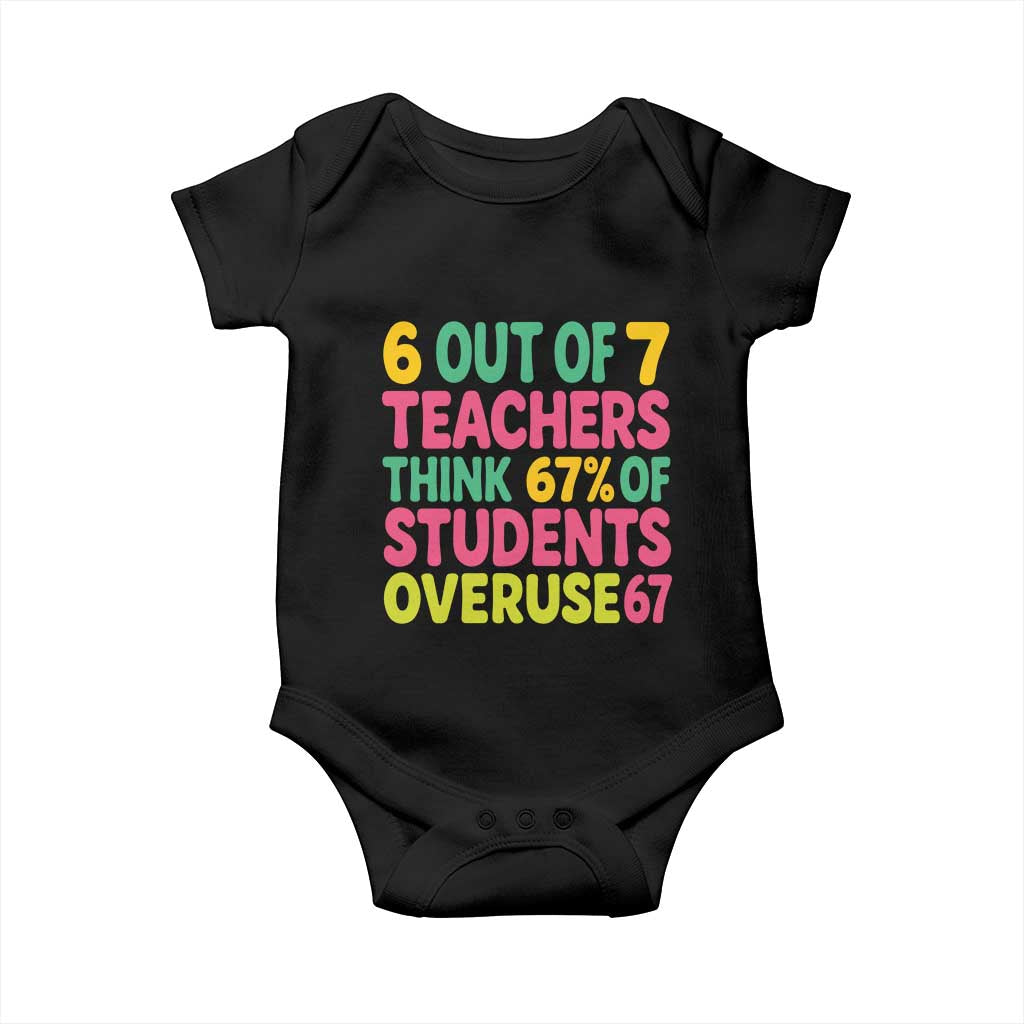 6 Out of 7 Teachers Think 67 Percent of Students Overuse 67 Baby Onesie Funny Viral Meme Educators TS02 Black Print Your Wear