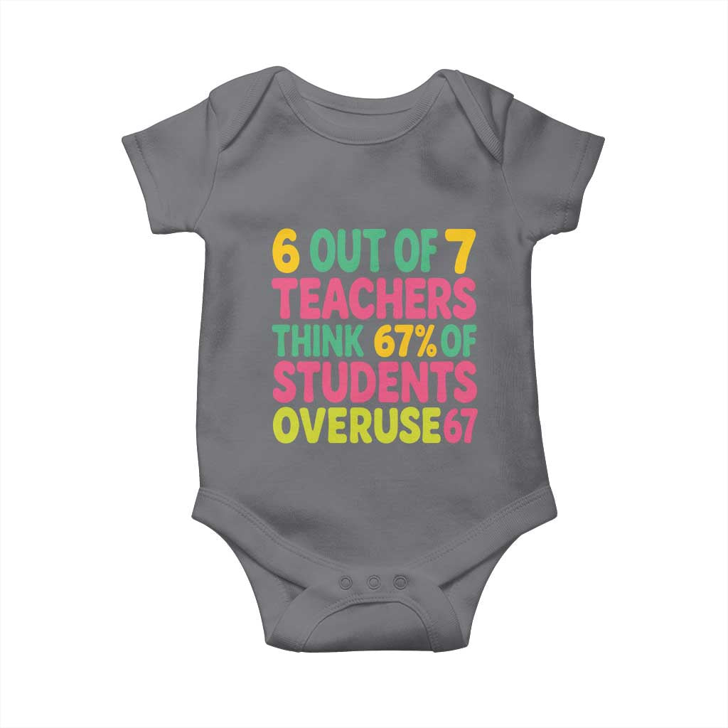6 Out of 7 Teachers Think 67 Percent of Students Overuse 67 Baby Onesie Funny Viral Meme Educators TS02 Charcoal Print Your Wear