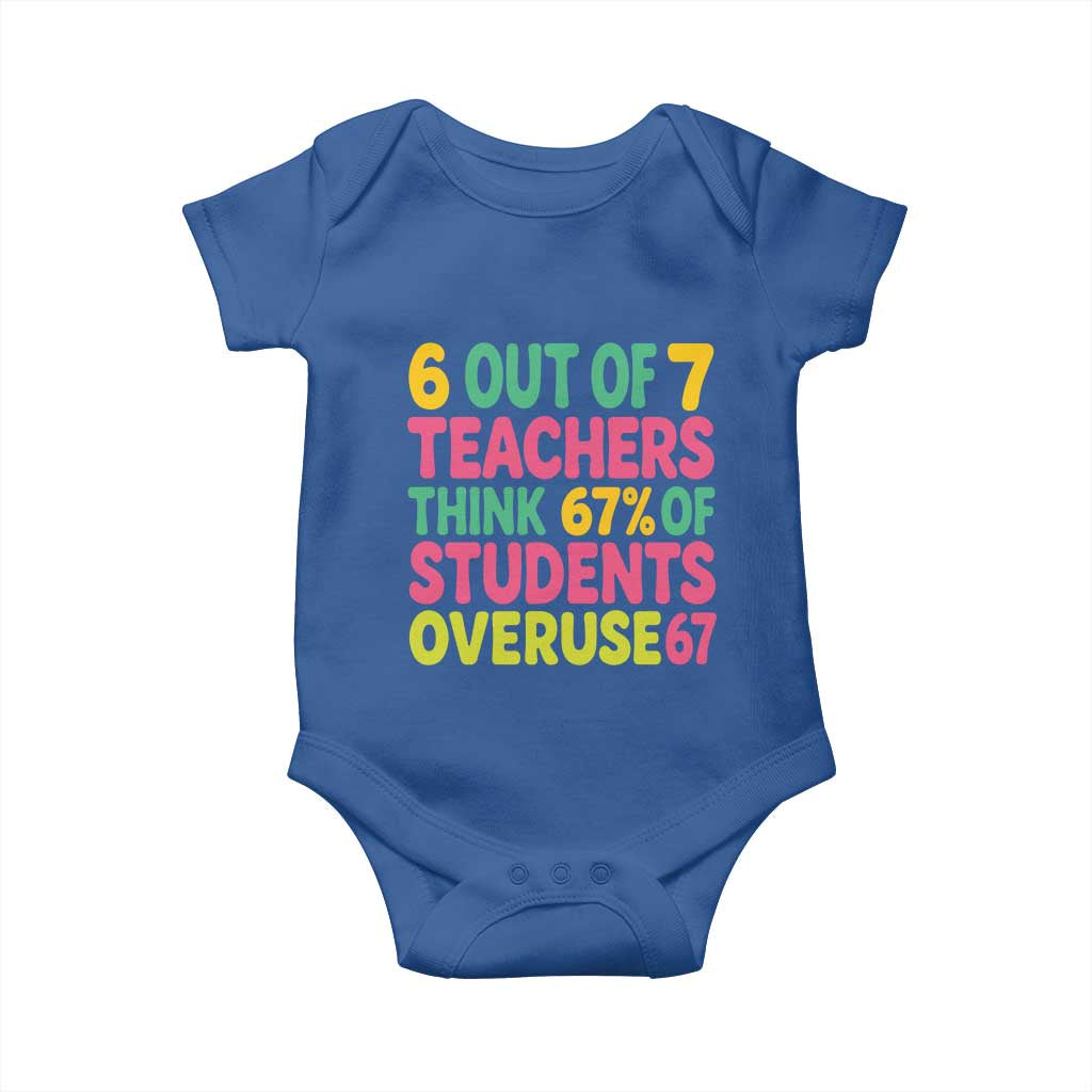 6 Out of 7 Teachers Think 67 Percent of Students Overuse 67 Baby Onesie Funny Viral Meme Educators TS02 Royal Blue Print Your Wear