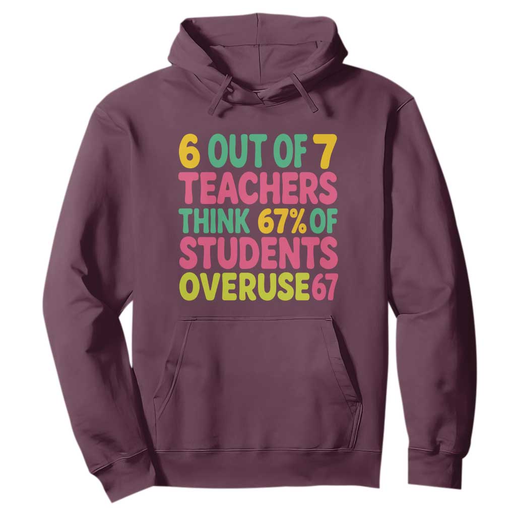 6 Out of 7 Teachers Think 67 Percent of Students Overuse 67 Hoodie Funny Viral Meme Educators TS02 Maroon Print Your Wear