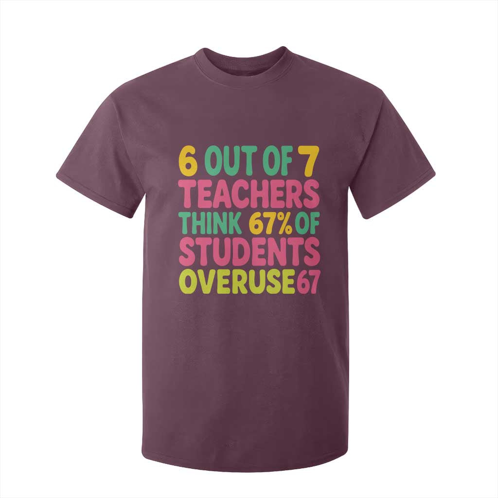 6 Out of 7 Teachers Think 67 Percent of Students Overuse 67 T Shirt For Kid Funny Viral Meme Educators TS02 Maroon Print Your Wear