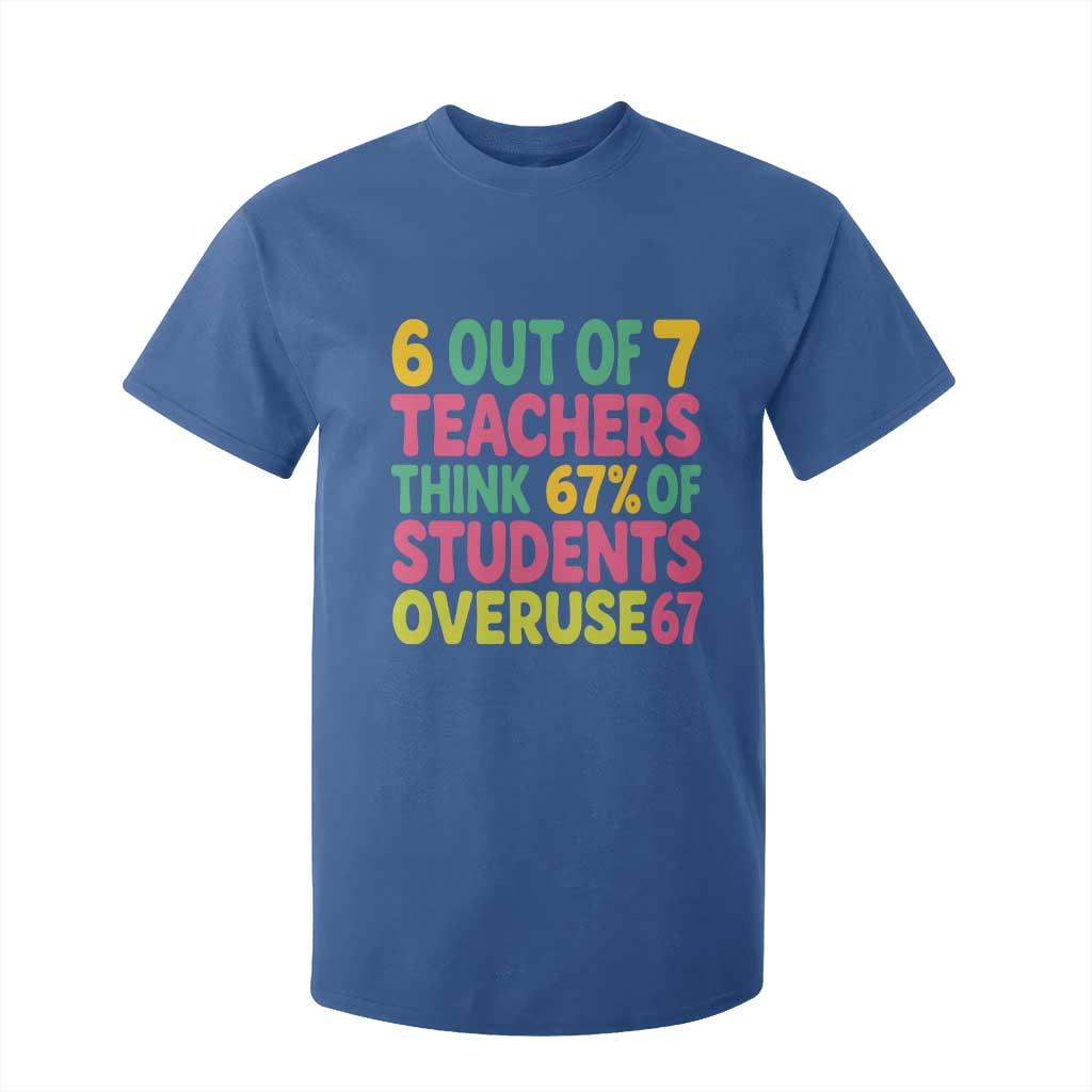 6 Out of 7 Teachers Think 67 Percent of Students Overuse 67 T Shirt For Kid Funny Viral Meme Educators TS02 Royal Blue Print Your Wear