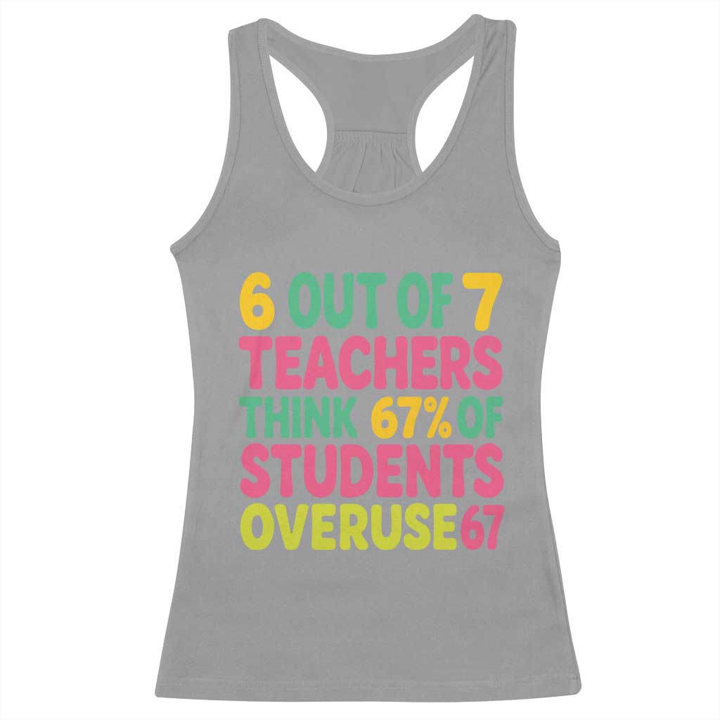 6 Out of 7 Teachers Think 67 Percent of Students Overuse 67 Racerback Tank Top Funny Viral Meme Educators TS02 Sport Gray Print Your Wear