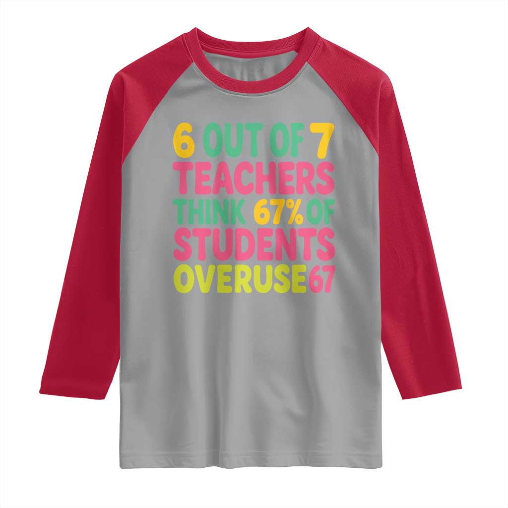6 Out of 7 Teachers Think 67 Percent of Students Overuse 67 Raglan Shirt Funny Viral Meme Educators TS02 Sport Gray Red Print Your Wear