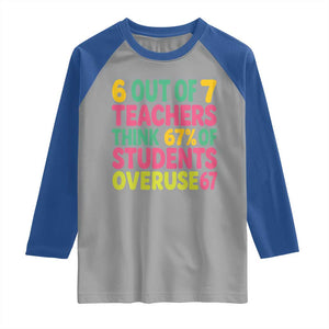 6 Out of 7 Teachers Think 67 Percent of Students Overuse 67 Raglan Shirt Funny Viral Meme Educators TS02 Sport Gray Royal Print Your Wear