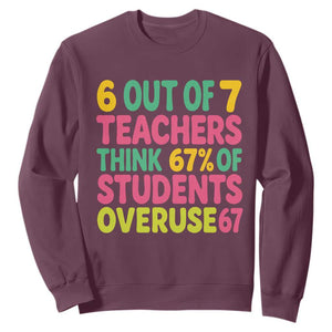 6 Out of 7 Teachers Think 67 Percent of Students Overuse 67 Sweatshirt Funny Viral Meme Educators TS02 Maroon Print Your Wear