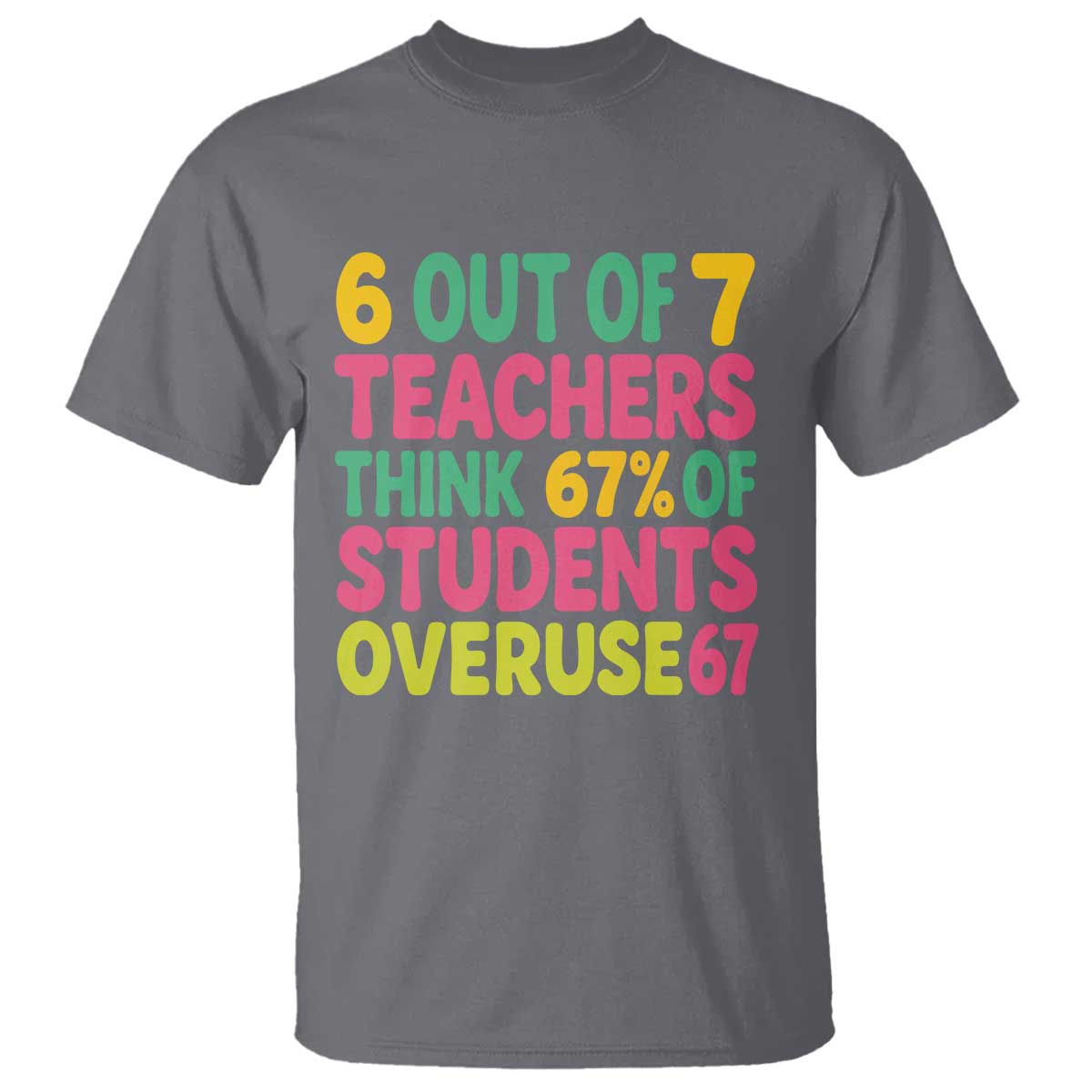 6 Out of 7 Teachers Think 67 Percent of Students Overuse 67 T Shirt Funny Viral Meme Educators TS02 Charcoal Print Your Wear