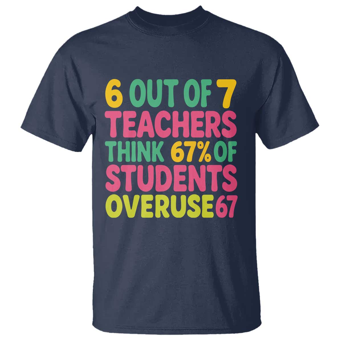 6 Out of 7 Teachers Think 67 Percent of Students Overuse 67 T Shirt Funny Viral Meme Educators TS02 Navy Print Your Wear