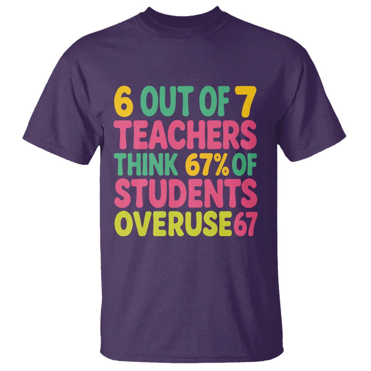 6 Out of 7 Teachers Think 67 Percent of Students Overuse 67 T Shirt Funny Viral Meme Educators TS02 Purple Print Your Wear