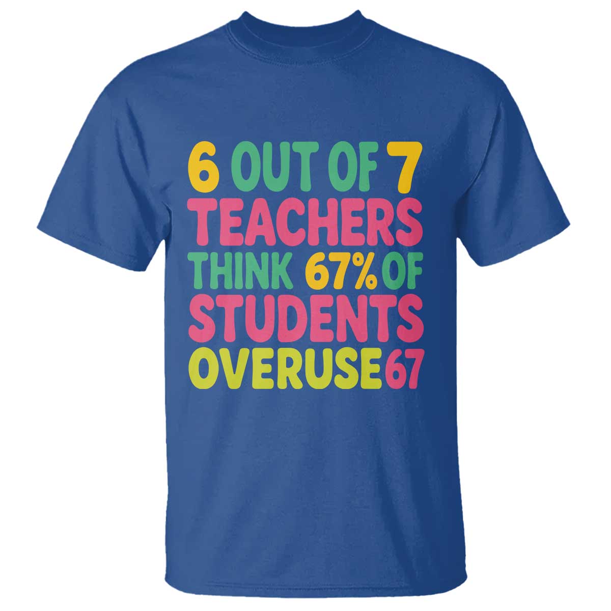 6 Out of 7 Teachers Think 67 Percent of Students Overuse 67 T Shirt Funny Viral Meme Educators TS02 Royal Blue Print Your Wear
