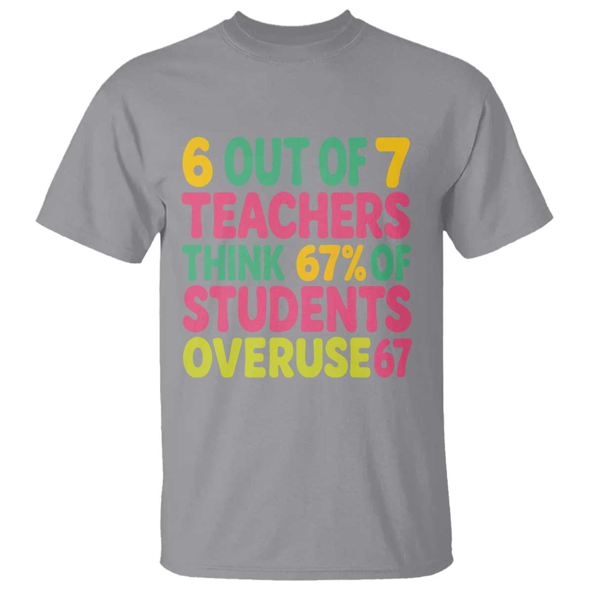 6 Out of 7 Teachers Think 67 Percent of Students Overuse 67 T Shirt Funny Viral Meme Educators TS02 Sport Gray Print Your Wear