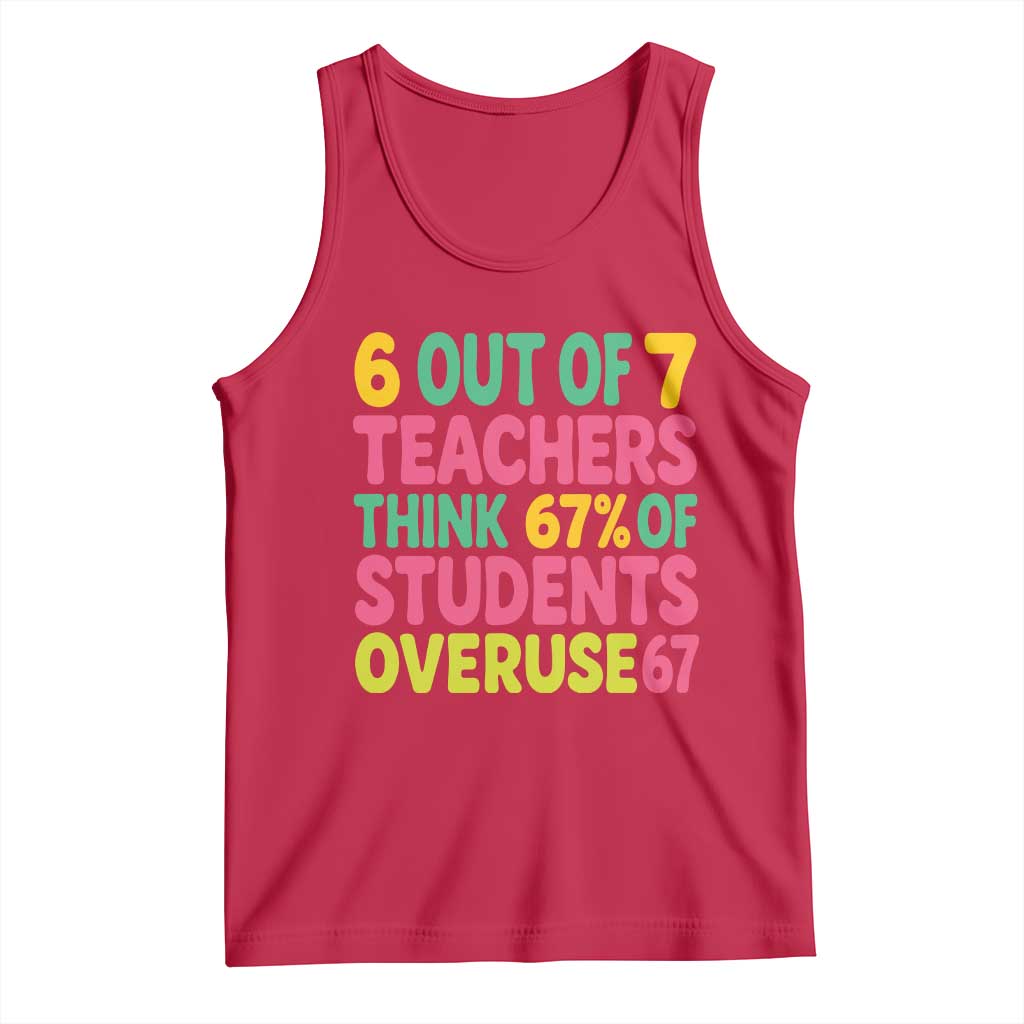 6 Out of 7 Teachers Think 67 Percent of Students Overuse 67 Tank Top Funny Viral Meme Educators TS02 Red Print Your Wear