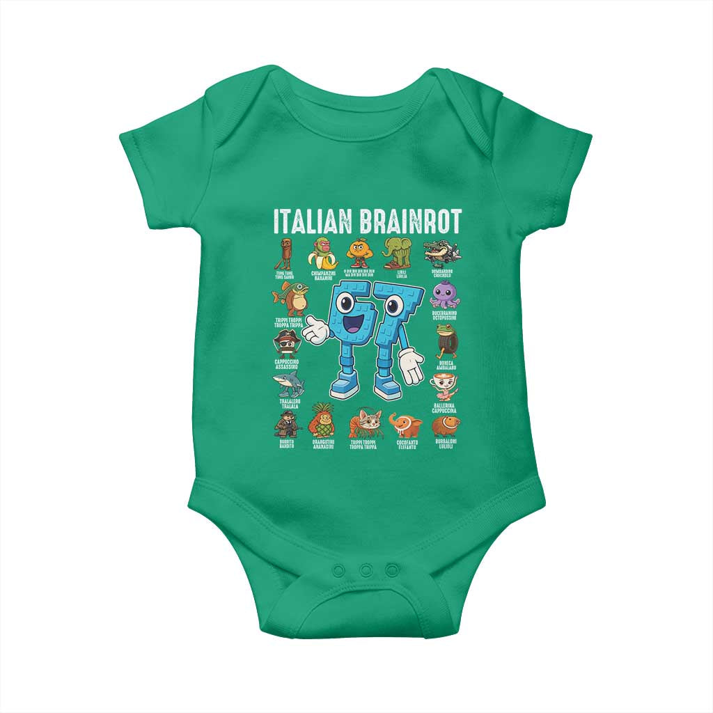 Italian Brainrot 67 Meme Baby Onesie Funny Six Seven Absurdist Viral Chaoscore Internet Humor Addicts TS02 Irish Green Print Your Wear
