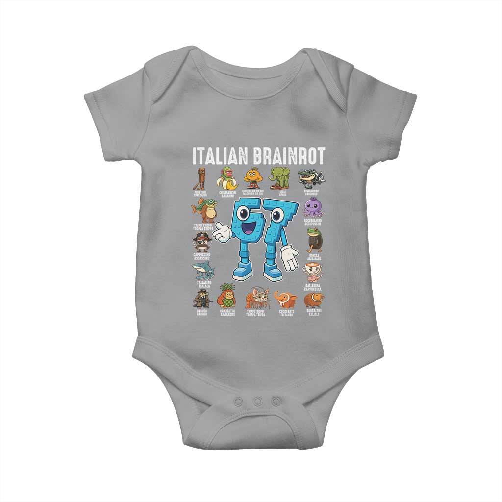 Italian Brainrot 67 Meme Baby Onesie Funny Six Seven Absurdist Viral Chaoscore Internet Humor Addicts TS02 Sport Gray Print Your Wear