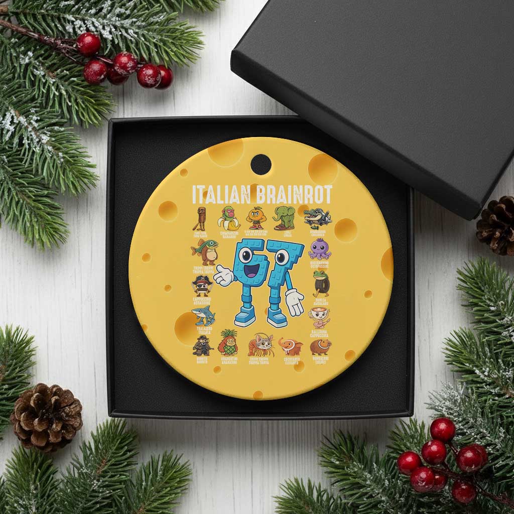 Italian Brainrot 67 Meme Ceramic Ornament Funny Six Seven Absurdist Viral Chaoscore Internet Humor Addicts TS02 1pc Yellow Cheese Print Your Wear