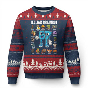 Italian Brainrot 67 Meme Ugly Christmas Sweater Funny Six Seven Absurdist Viral Chaoscore Internet Humor Addicts TS02 Navy Red Print Your Wear
