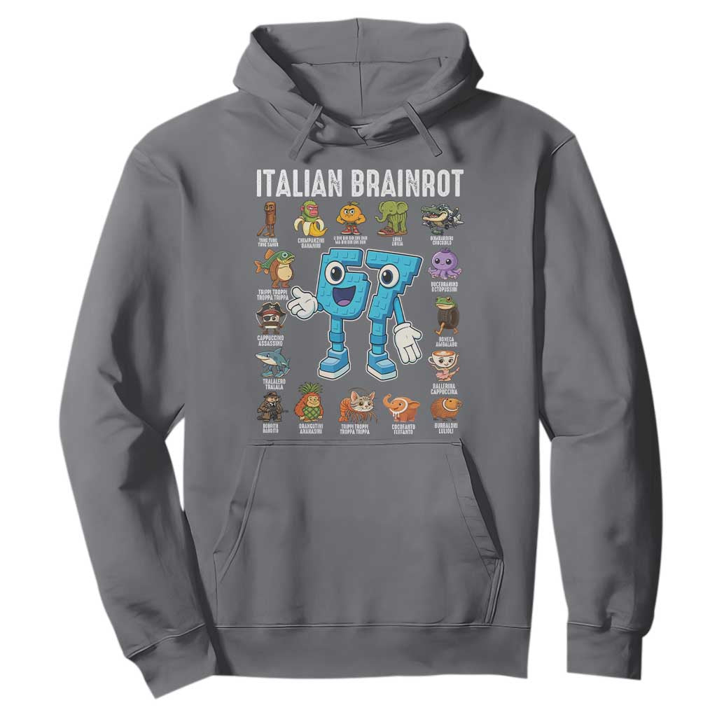 Italian Brainrot 67 Meme Hoodie Funny Six Seven Absurdist Viral Chaoscore Internet Humor Addicts TS02 Charcoal Print Your Wear