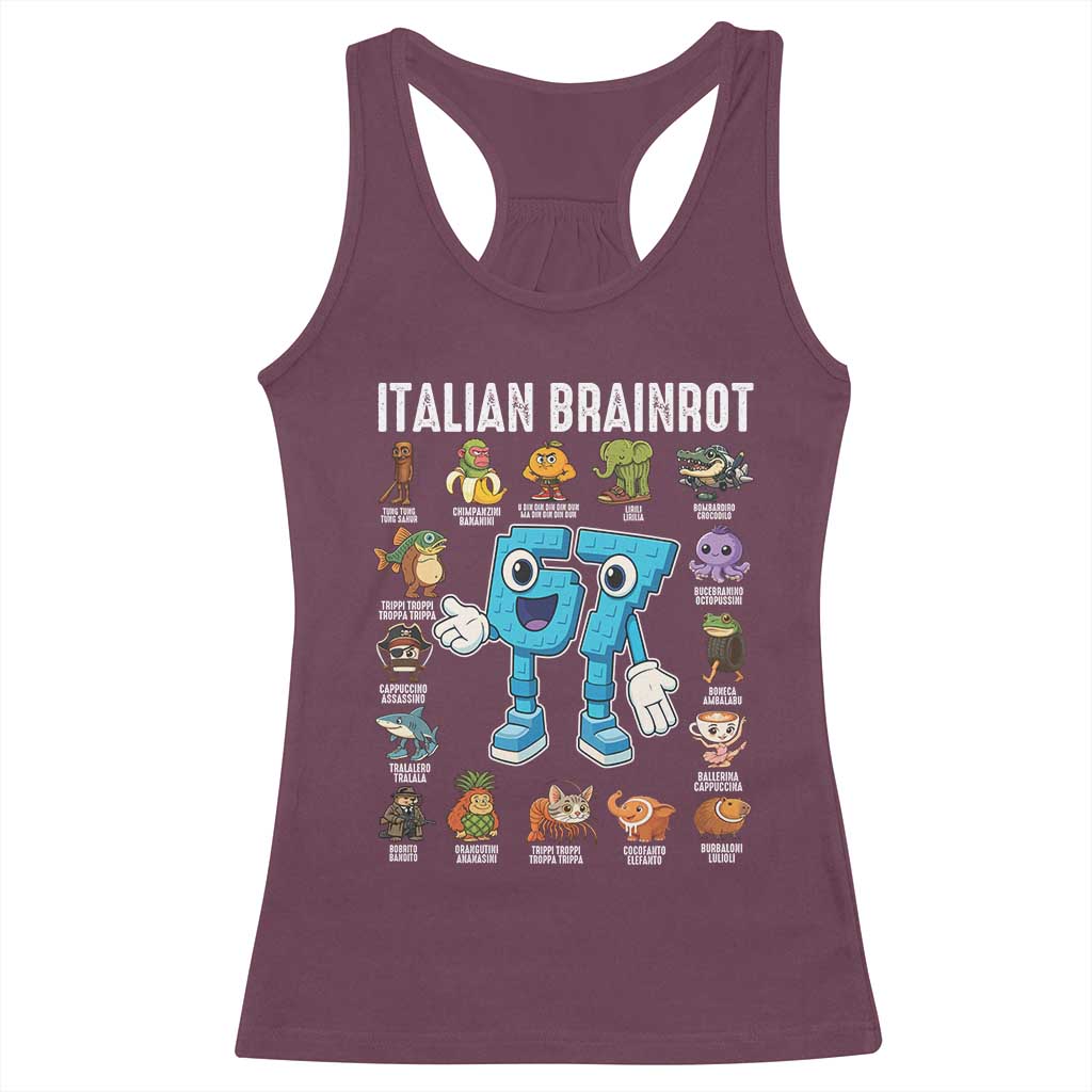Italian Brainrot 67 Meme Racerback Tank Top Funny Six Seven Absurdist Viral Chaoscore Internet Humor Addicts TS02 Maroon Print Your Wear