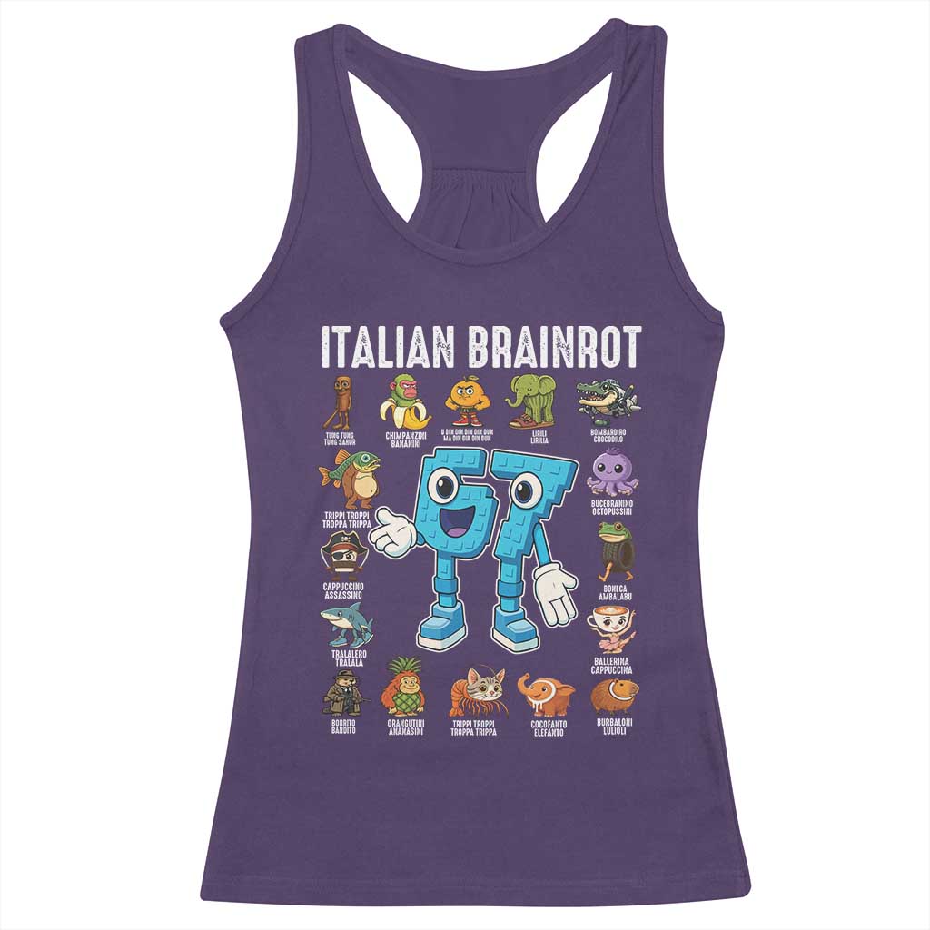 Italian Brainrot 67 Meme Racerback Tank Top Funny Six Seven Absurdist Viral Chaoscore Internet Humor Addicts TS02 Purple Print Your Wear