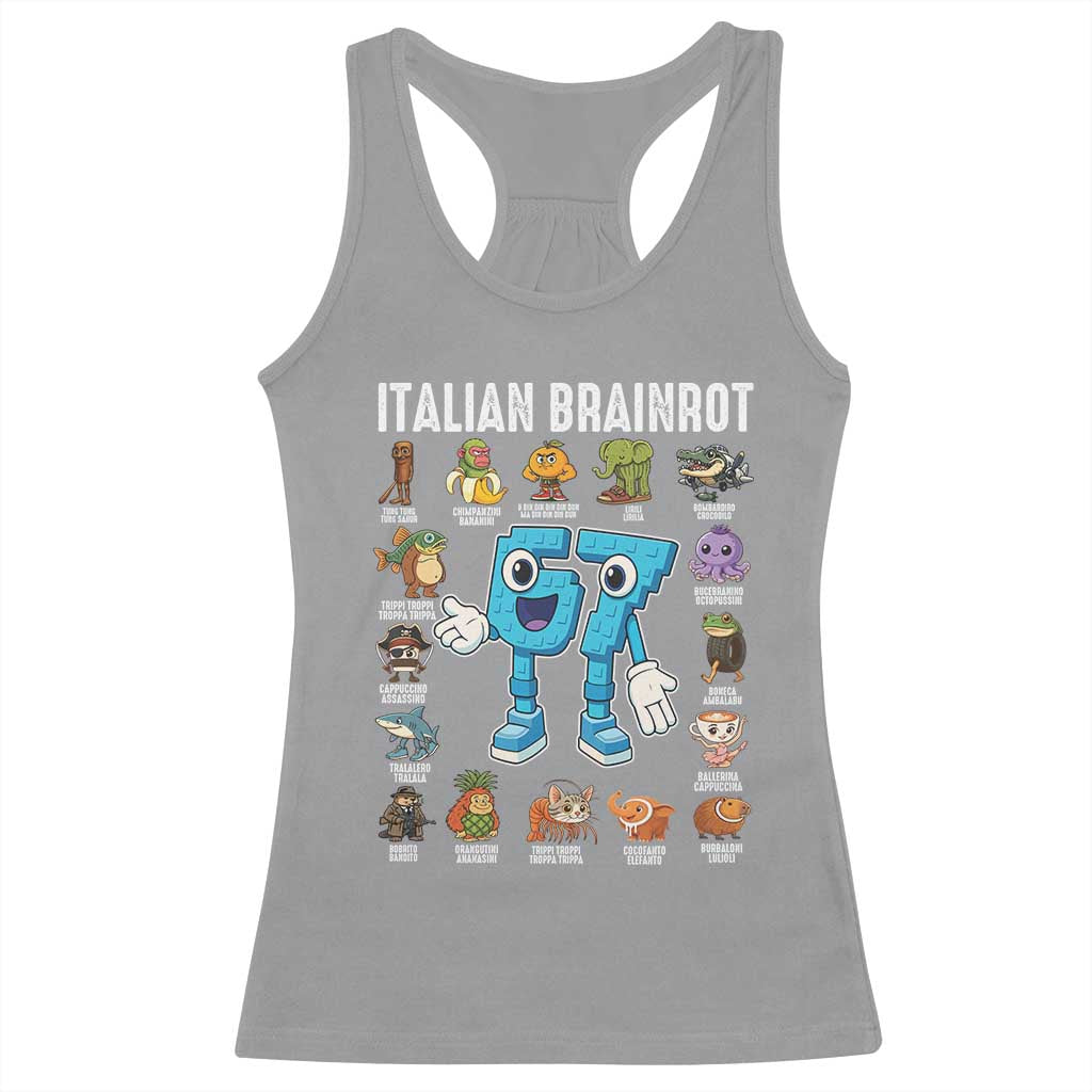 Italian Brainrot 67 Meme Racerback Tank Top Funny Six Seven Absurdist Viral Chaoscore Internet Humor Addicts TS02 Sport Gray Print Your Wear