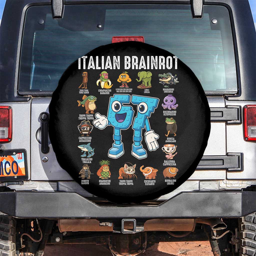 Italian Brainrot 67 Meme Spare Tire Cover Funny Six Seven Absurdist Viral Chaoscore Internet Humor Addicts TS02 No hole Black Print Your Wear