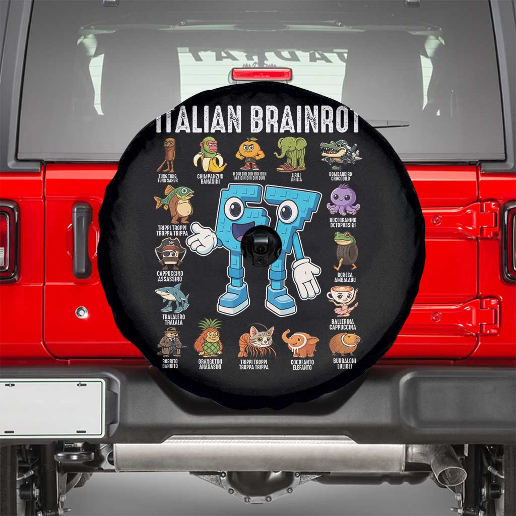 Italian Brainrot 67 Meme Spare Tire Cover Funny Six Seven Absurdist Viral Chaoscore Internet Humor Addicts TS02 Black Print Your Wear