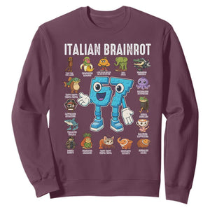 Italian Brainrot 67 Meme Sweatshirt Funny Six Seven Absurdist Viral Chaoscore Internet Humor Addicts TS02 Maroon Print Your Wear