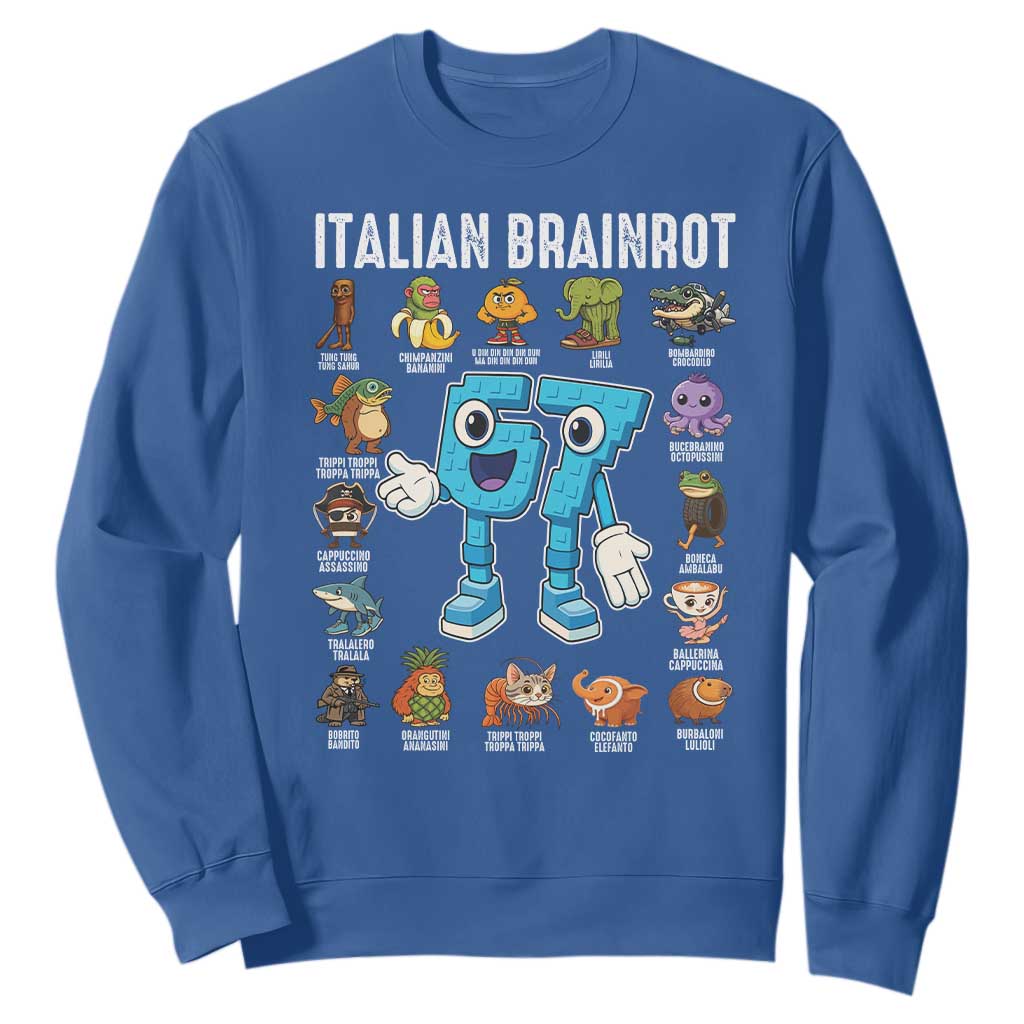 Italian Brainrot 67 Meme Sweatshirt Funny Six Seven Absurdist Viral Chaoscore Internet Humor Addicts TS02 Royal Blue Print Your Wear