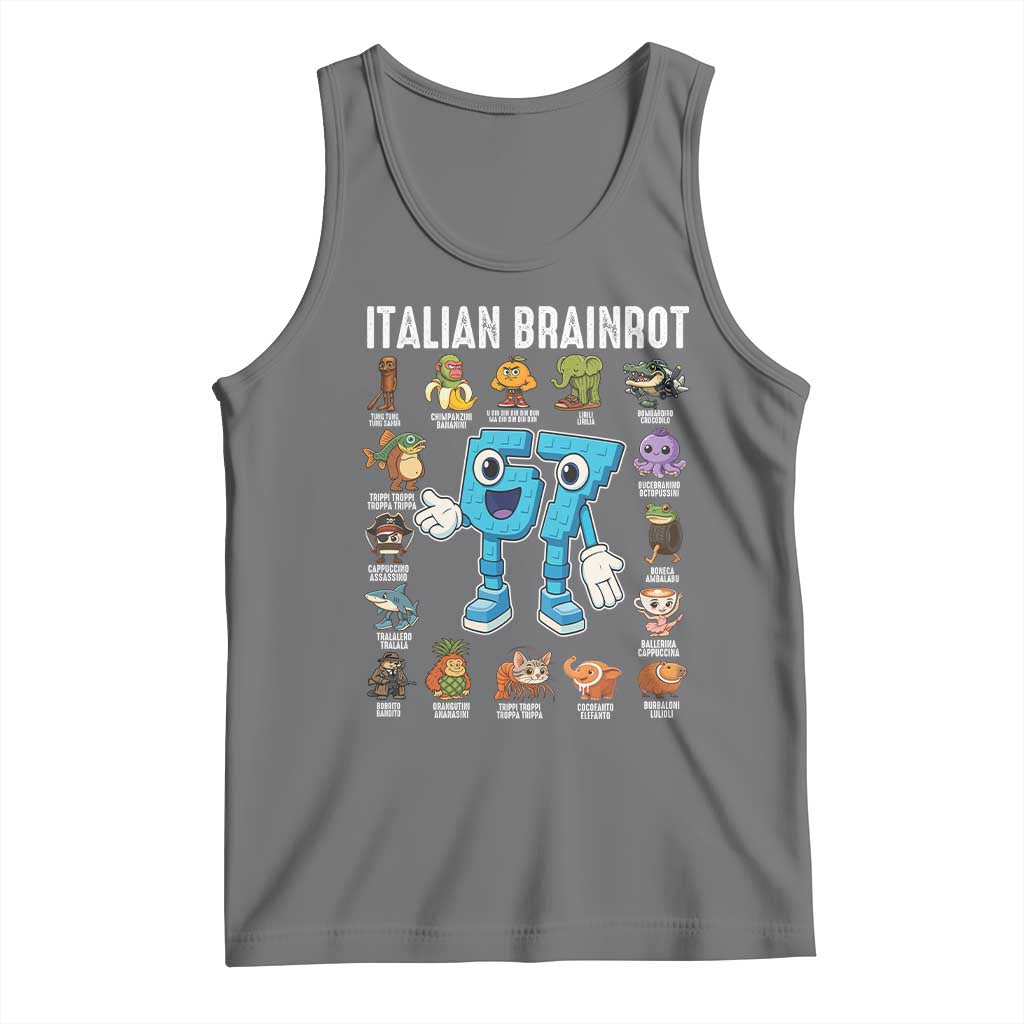 Italian Brainrot 67 Meme Tank Top Funny Six Seven Absurdist Viral Chaoscore Internet Humor Addicts TS02 Black Heather Print Your Wear