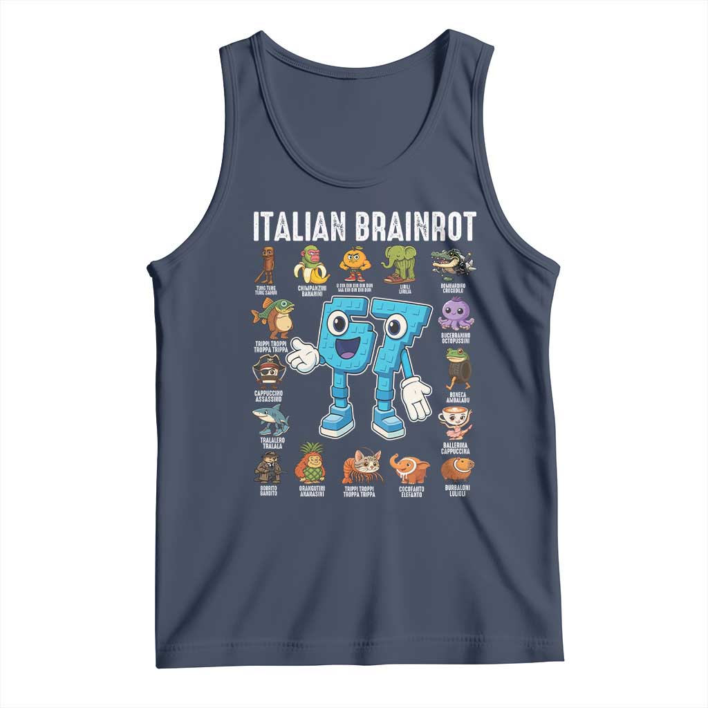 Italian Brainrot 67 Meme Tank Top Funny Six Seven Absurdist Viral Chaoscore Internet Humor Addicts TS02 Navy Print Your Wear