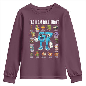 Italian Brainrot 67 Meme Youth Sweatshirt Funny Six Seven Absurdist Viral Chaoscore Internet Humor Addicts TS02 Maroon Print Your Wear
