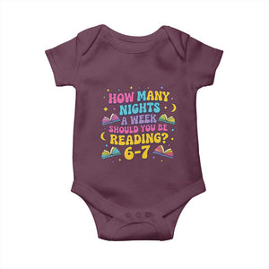 How Many Nights a Week Should You Be Reading 6 7 Baby Onesie Funny Book Meme for Teachers Students TS02 Maroon Print Your Wear