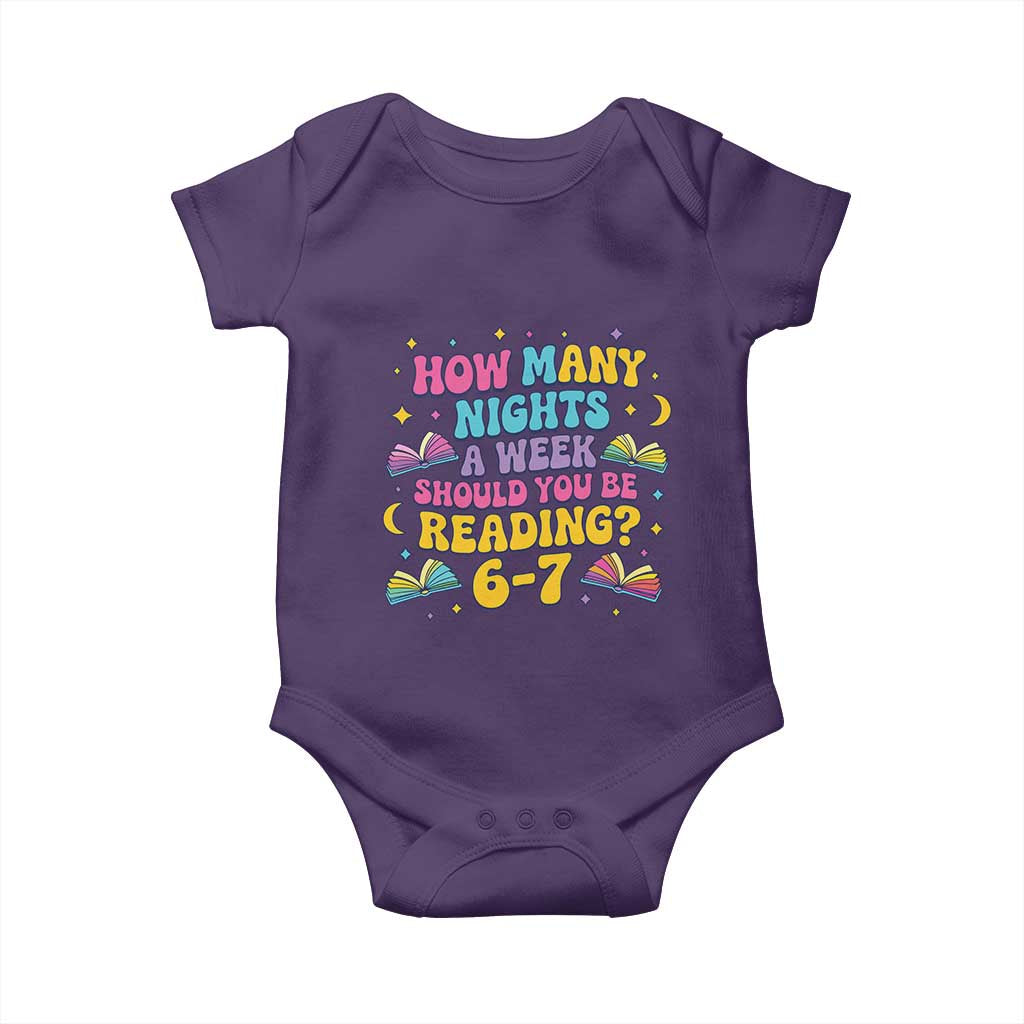 How Many Nights a Week Should You Be Reading 6 7 Baby Onesie Funny Book Meme for Teachers Students TS02 Purple Print Your Wear