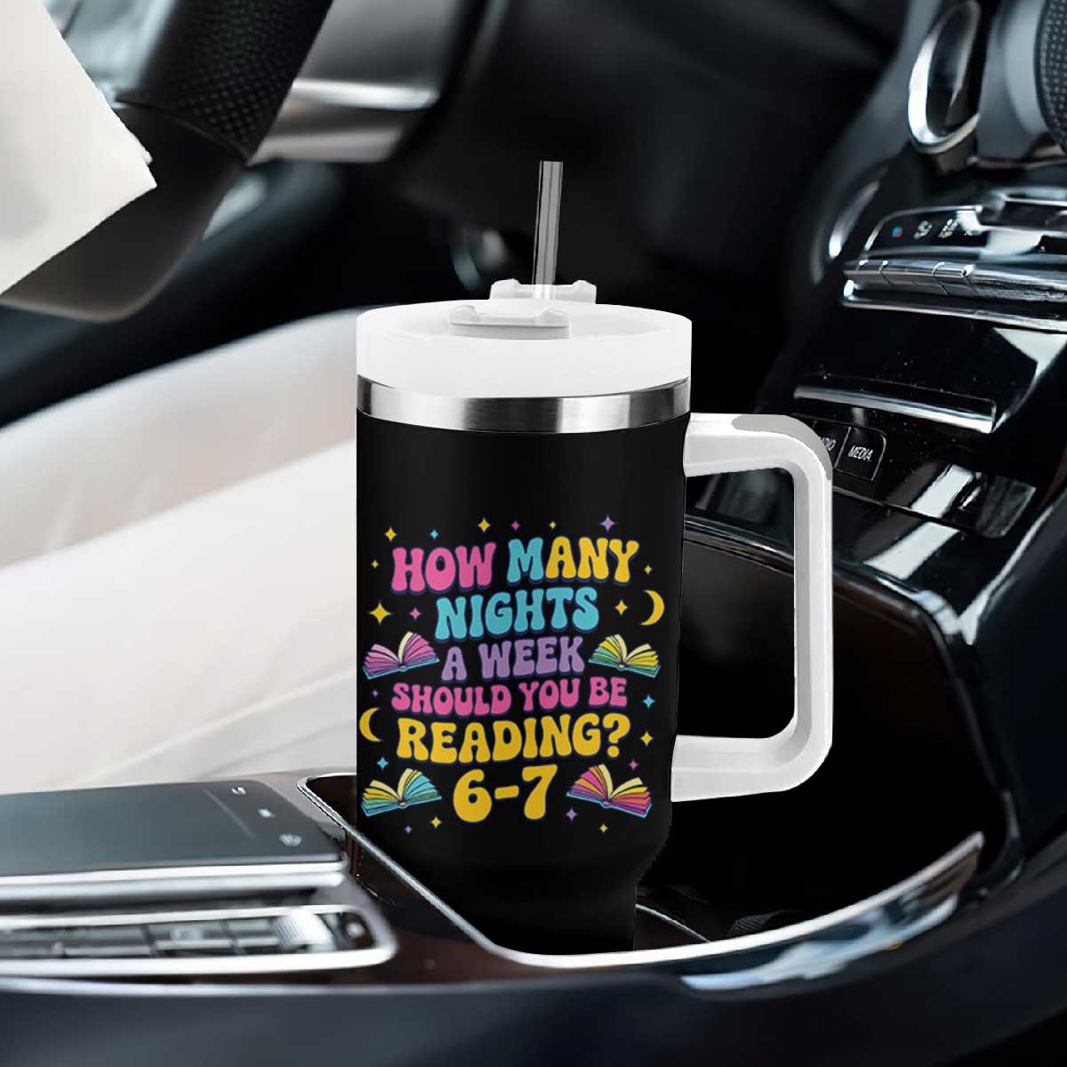 How Many Nights a Week Should You Be Reading 6 7 Tumbler With Handle Funny Book Meme for Teachers Students TS02 Print Your Wear