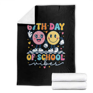67th Day of School Vibes Throw Blanket Cute Retro Smiling Face for Students & Teachers TS02 Black Print Your Wear