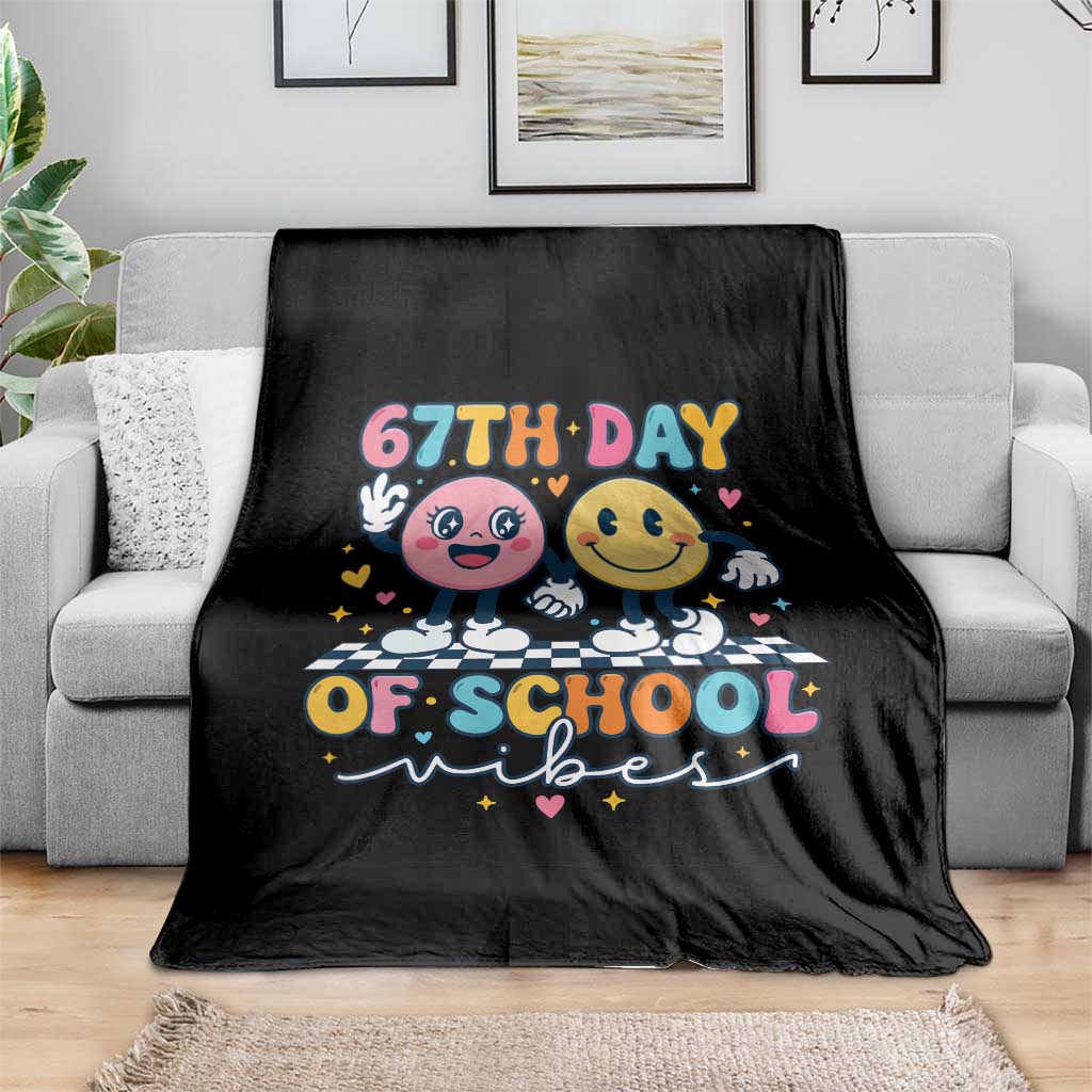 67th Day of School Vibes Throw Blanket Cute Retro Smiling Face for Students & Teachers TS02 Print Your Wear