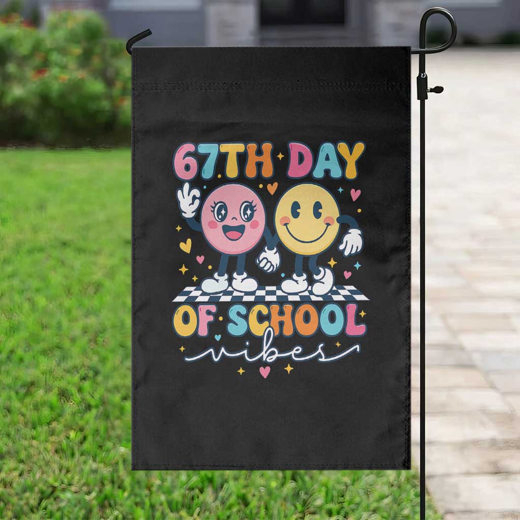 67th Day of School Vibes Garden Flag Cute Retro Smiling Face for Students & Teachers TS02 Print Your Wear