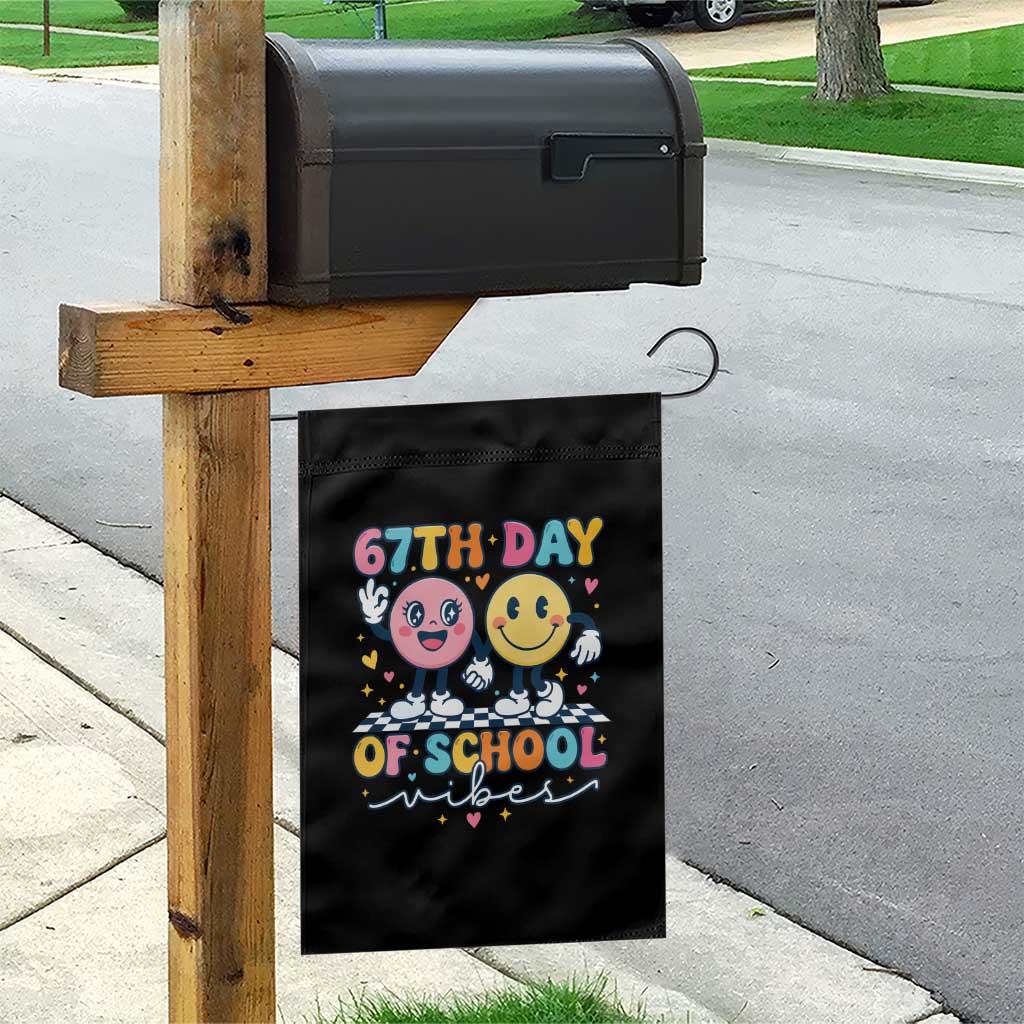 67th Day of School Vibes Garden Flag Cute Retro Smiling Face for Students & Teachers TS02 Print Your Wear