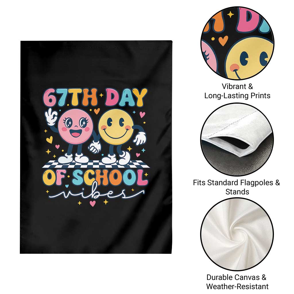 67th Day of School Vibes Garden Flag Cute Retro Smiling Face for Students & Teachers TS02 Print Your Wear