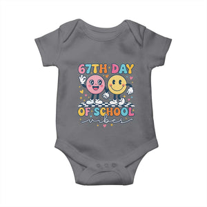 67th Day of School Vibes Baby Onesie Cute Retro Smiling Face for Students & Teachers TS02 Charcoal Print Your Wear