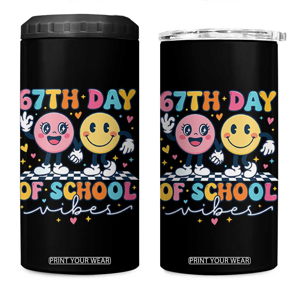 67th Day of School Vibes 4 in 1 Can Cooler Tumbler Cute Retro Smiling Face for Students & Teachers TS02 One Size: 16 oz Black Print Your Wear