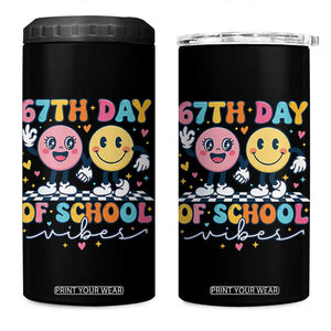 67th Day of School Vibes 4 in 1 Can Cooler Tumbler Cute Retro Smiling Face for Students & Teachers TS02 One Size: 16 oz Black Print Your Wear