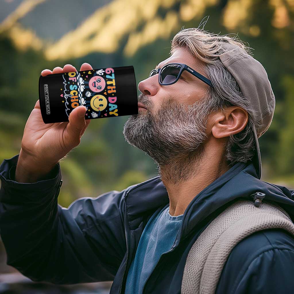 67th Day of School Vibes 4 in 1 Can Cooler Tumbler Cute Retro Smiling Face for Students & Teachers TS02 Print Your Wear