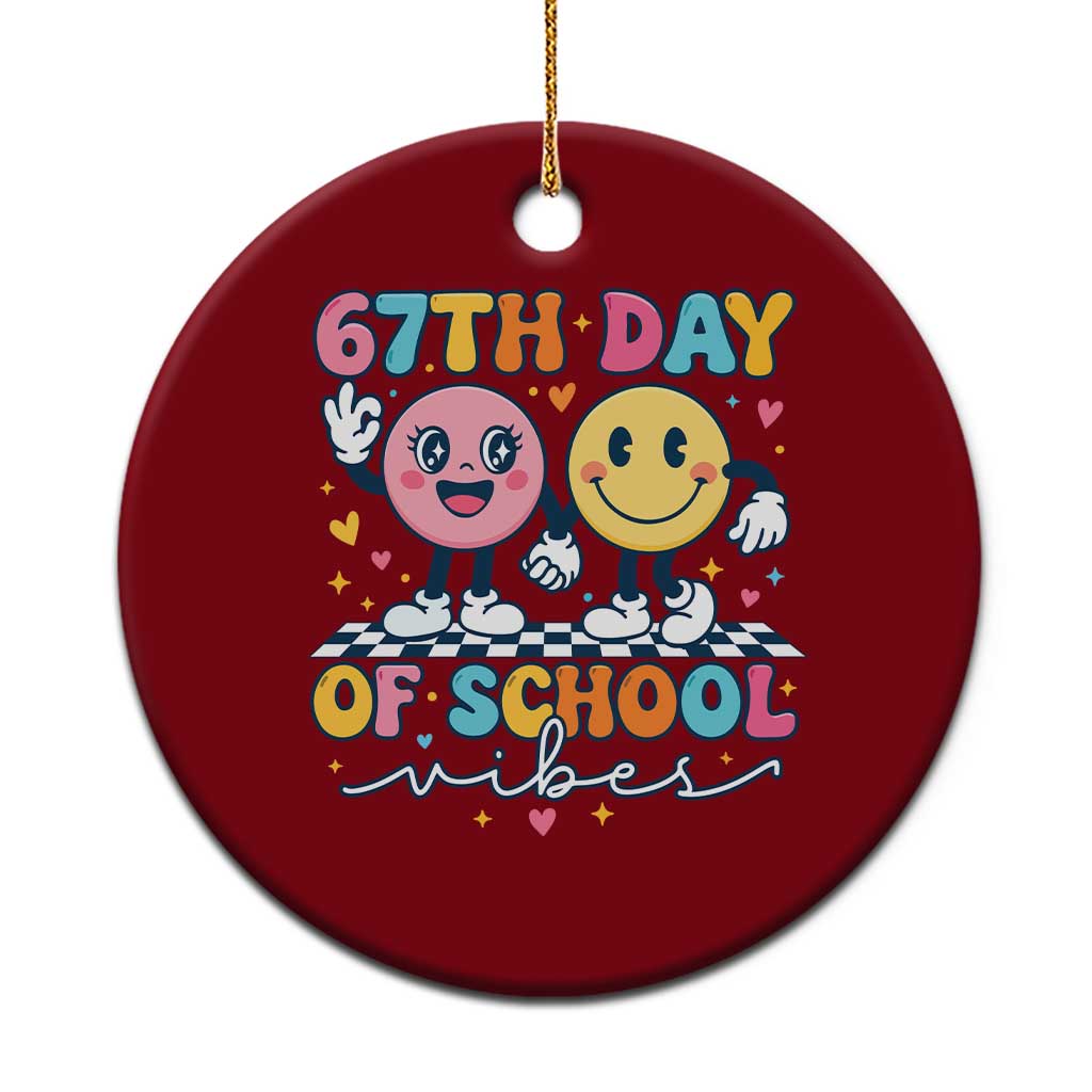 67th Day of School Vibes Ceramic Ornament Cute Retro Smiling Face for Students & Teachers TS02 1pc Red Print Your Wear