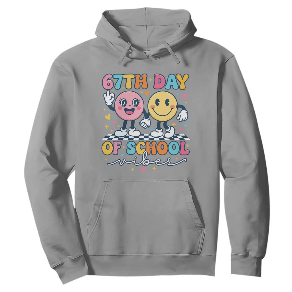 67th Day of School Vibes Hoodie Cute Retro Smiling Face for Students & Teachers TS02 Sport Gray Print Your Wear